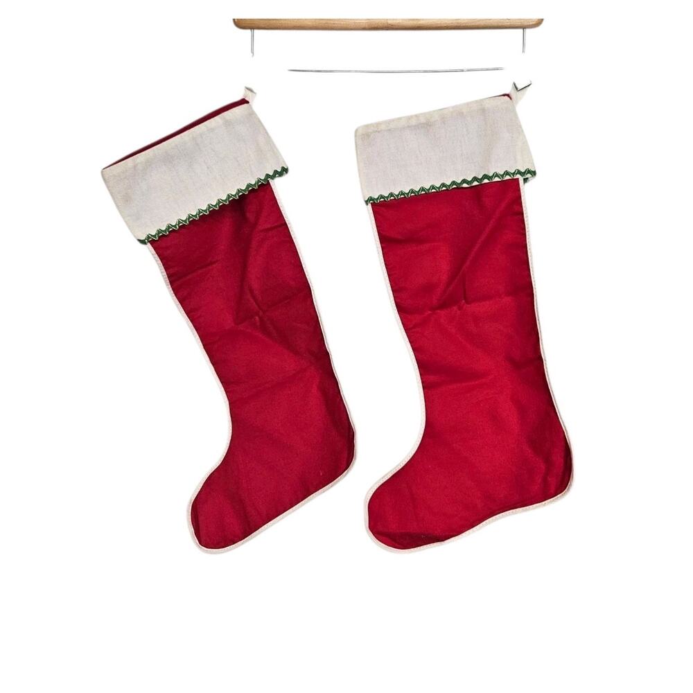 Set Of 2 Vtg Classic Red & White Basic Lightweight 17" Christmas Stocking Decor